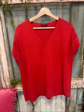 Lafayette 148 New York | Red V-Neck Essential Knit Top - Size XL